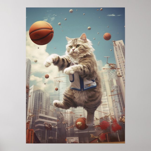 Cat Playing Basketball Poster (Vorne)