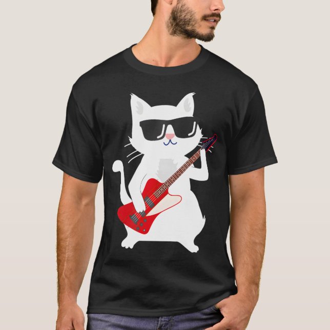 Cat Playing Bass Gitarre T-Shirt (Vorderseite)