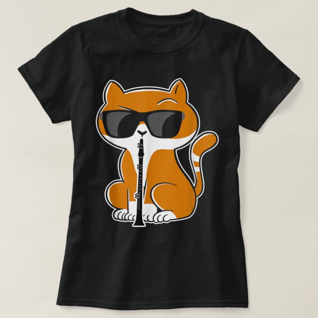 Cat Playing Clarinet Kitty Marching Band Clarinet  T-Shirt (Design vorne)