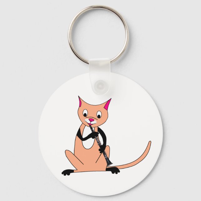 Cat Playing die Klarinette Schlüsselanhänger (Vorderseite)
