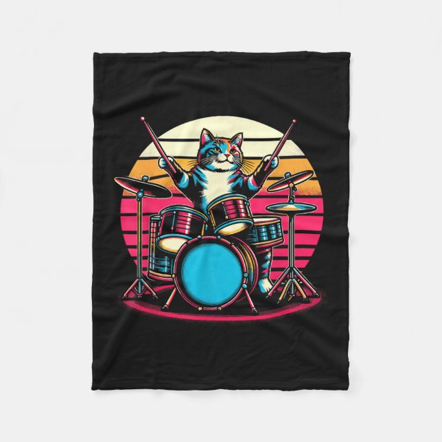 Cat Playing Drums Drummer Novelty Music Lover Funn Fleecedecke (Vorderseite)