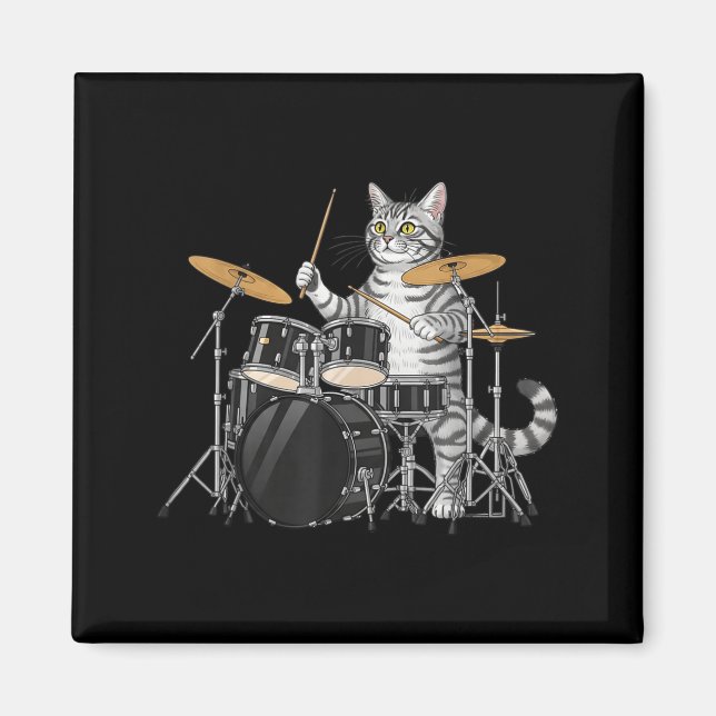 Cat Playing Drums Drumset Drumkit Drumming Drum Dr Magnet (Vorne)