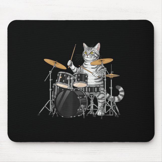 Cat Playing Drums Drumset Drumkit Drumming Drum Dr Mousepad (Vorne)