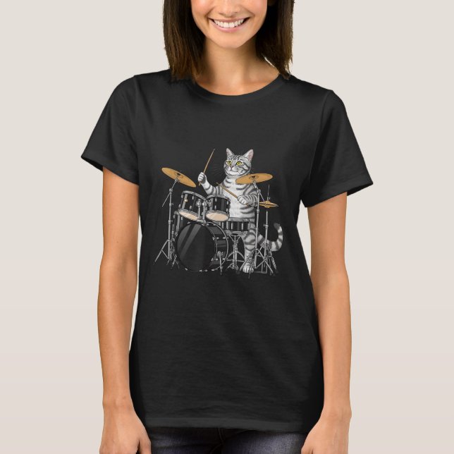 Cat Playing Drums Drumset Drumkit Drumming Drum Dr T-Shirt (Vorderseite)