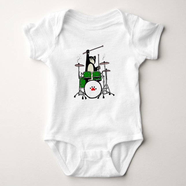 Cat Playing Drums, Funny Cat Playing Drums Baby Strampler (Vorderseite)