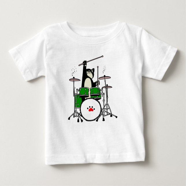 Cat Playing Drums, Funny Cat Playing Drums Baby T-shirt (Vorderseite)