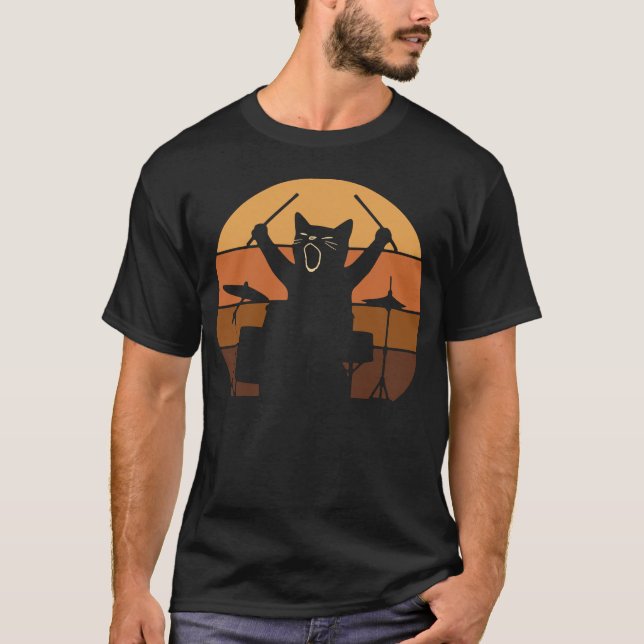 Cat Playing Drums T-Shirt (Vorderseite)