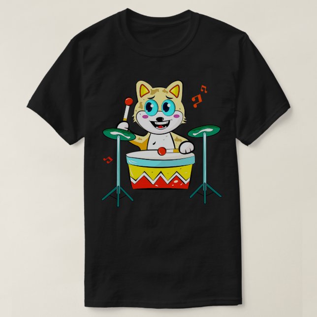 Cat Playing Drums T-Shirt (Design vorne)