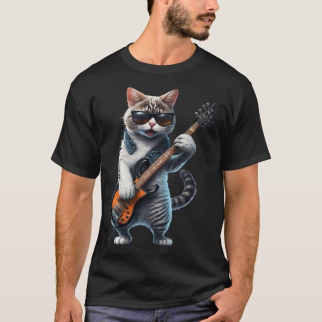 Cat Playing Electric Bass Guitar  Animal Cat  Guit T-Shirt (Vorderseite)