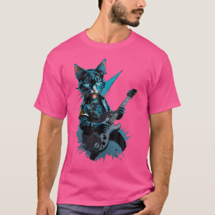 Cat Playing Electric Gitarre Heavy Metal Rock Cat  T-Shirt