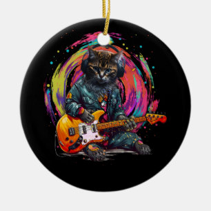 Cat Playing Electric Gitarre Rock Heavy Metal Musi Keramik Ornament