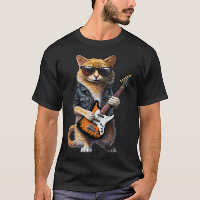 Cat Playing Electric Gitarre Tier Katze Gitarre T-Shirt (Vorderseite)