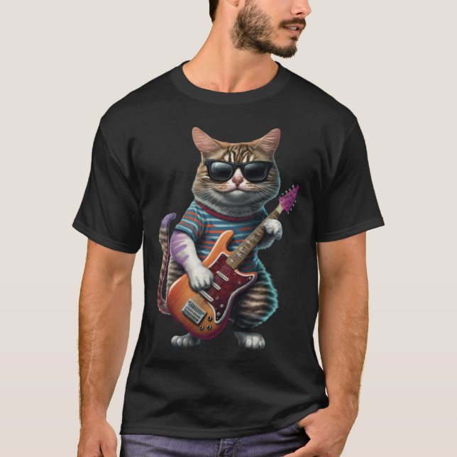 Cat Playing Electric Guitar  Animal Cat  Guitar  1 T-Shirt (Vorderseite)