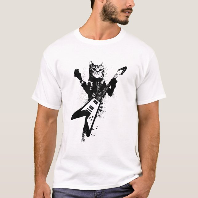 Cat Playing Flying / Guitar Musician Cat Lover T-Shirt (Vorderseite)