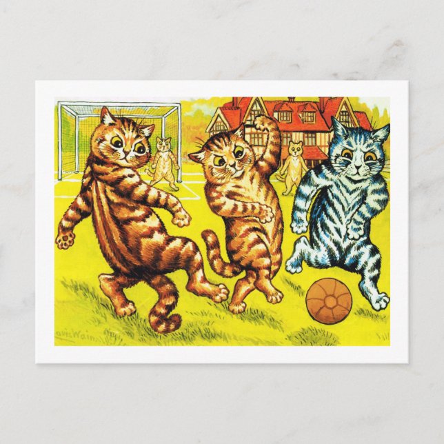 Cat Playing Football, Louis Wain Postkarte (Vorderseite)