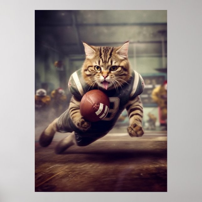 Cat Playing Football - Touchdown Poster (Vorne)