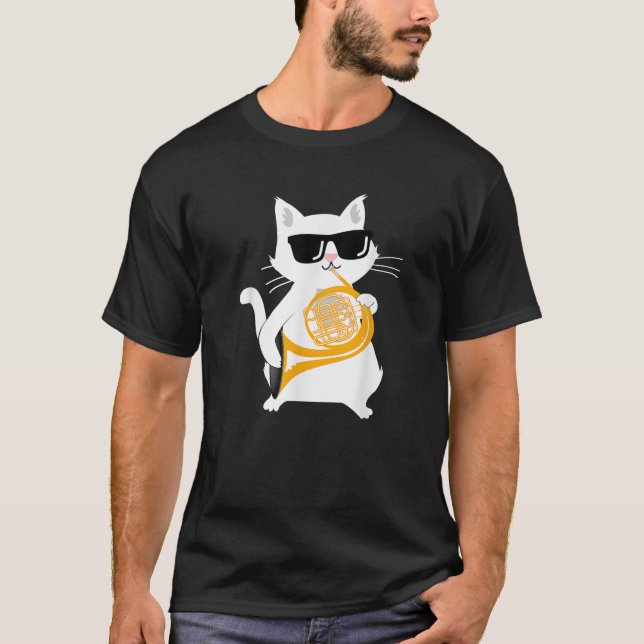 Cat Playing French Horn Men Women Girls Kids  T-Shirt (Vorderseite)