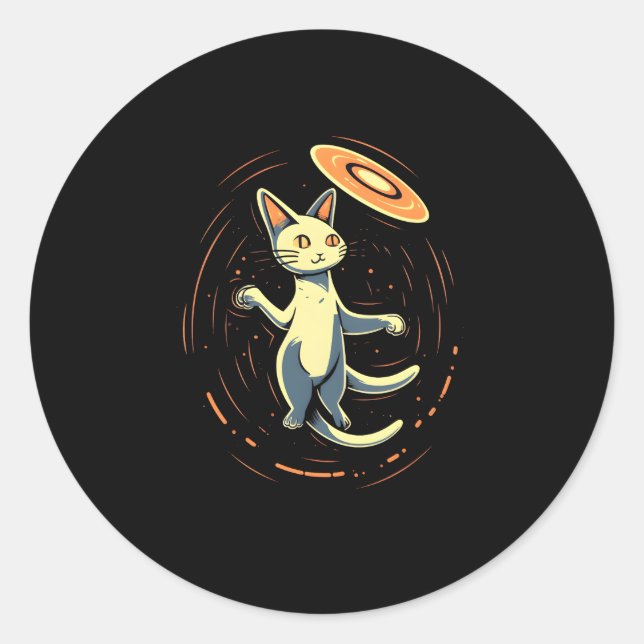 Cat Playing Frisbee Disk Golf Player Discgolfer Di Runder Aufkleber (Vorderseite)