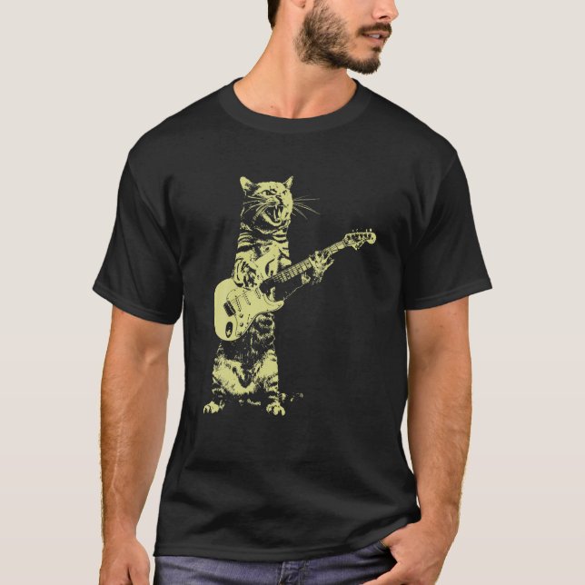 Cat Playing Gitarre Funny Gitarrist Kitten Musiker T-Shirt (Vorderseite)