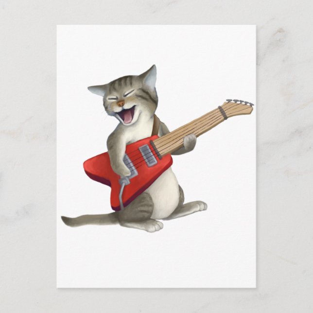 Cat Playing Gitarre Postkarte (Vorderseite)