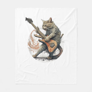 Cat Playing Gitarre Rock Cat Heavy Metal Cat Mus Fleecedecke