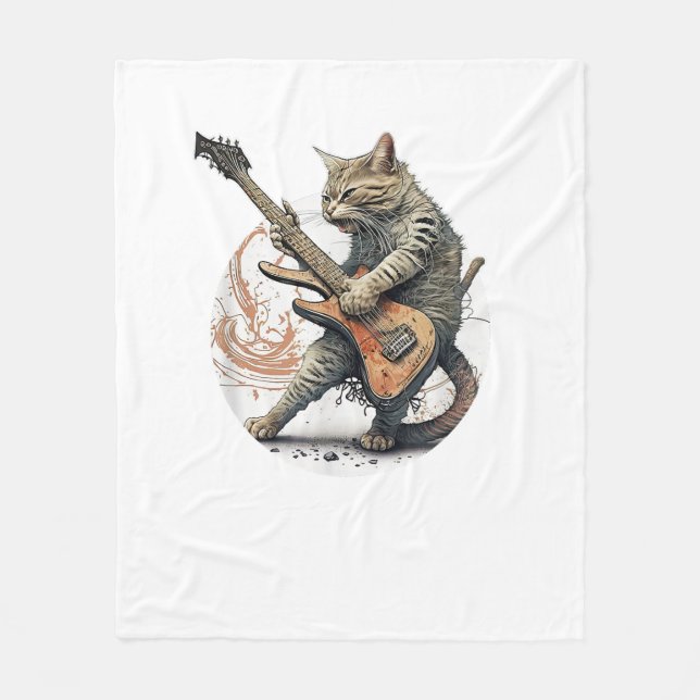 Cat Playing Gitarre Rock Cat Heavy Metal Cat Mus Fleecedecke (Vorderseite)
