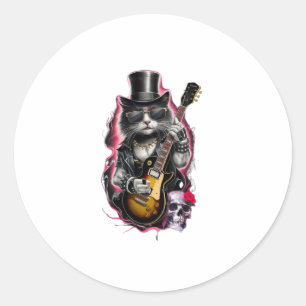 Cat Playing Gitarre Rock & Roll 80er 90s Rock Band Runder Aufkleber