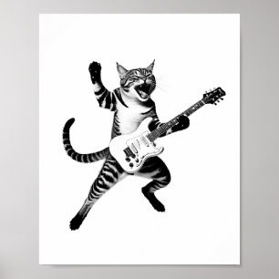 Cat Playing Gitarre Rock und Roll Band Männer Frau Poster