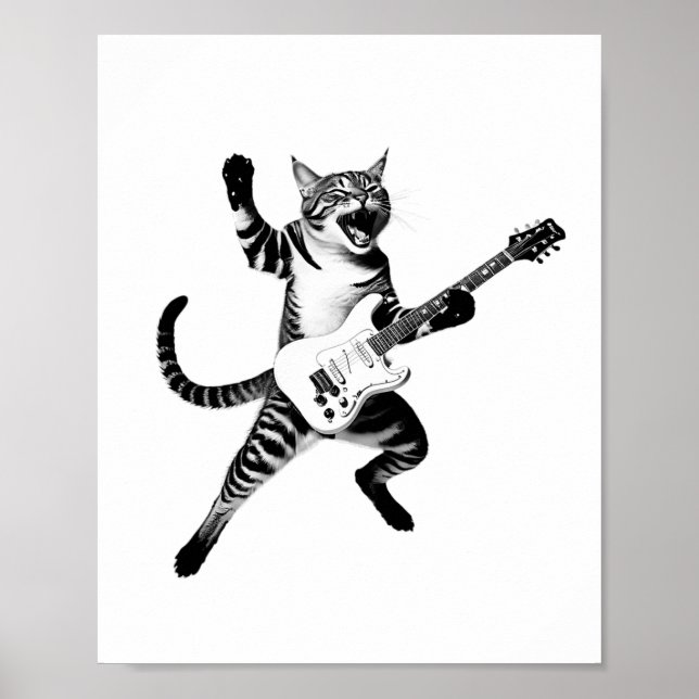 Cat Playing Gitarre Rock und Roll Band Männer Frau Poster (Vorne)