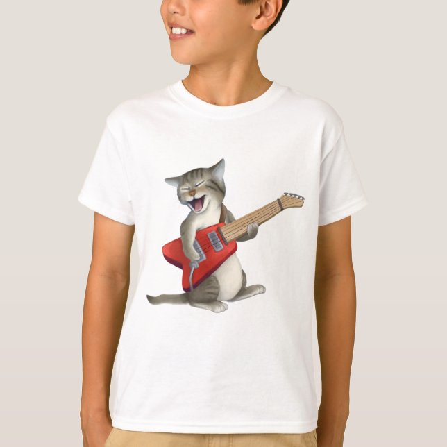 Cat Playing Gitarre T-Shirt (Vorderseite)