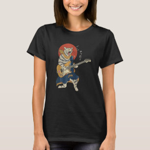 Cat Playing Gitarre Ukiyo E Samurai Japanisch Warr T-Shirt