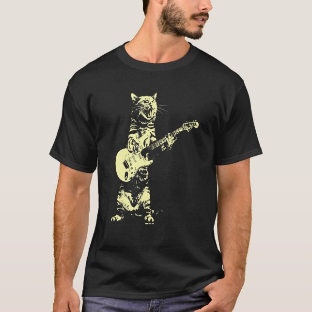 Cat Playing Gitarren Mens Grafik für Männer T-Shirt (Vorderseite)