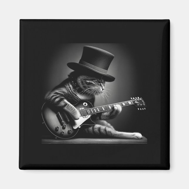 Cat Playing Guitar - Funny Rock Music Guitar Cat F Magnet (Vorne)
