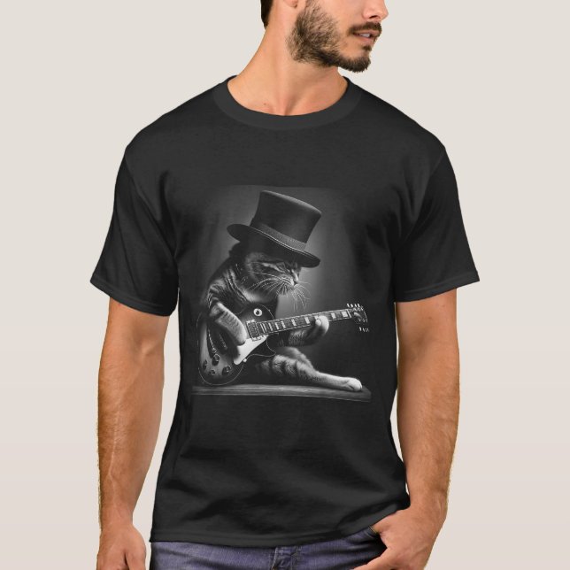 Cat Playing Guitar - Funny Rock Music Guitar Cat F T-Shirt (Vorderseite)
