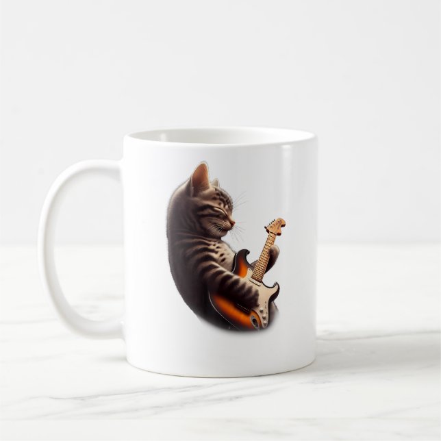 Cat Playing Guitar - Funny Rock Music Guitar Cat Kaffeetasse (Links)