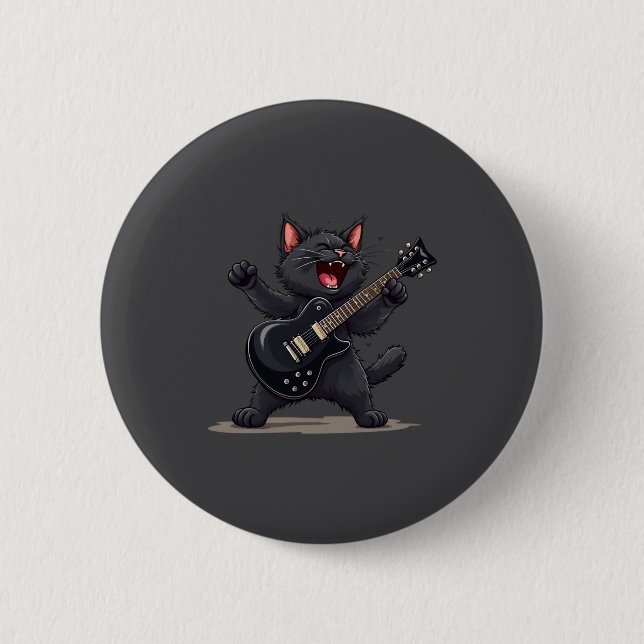 Cat Playing Guitar Rock And Roll Rock Star Funny  Button (Vorderseite)