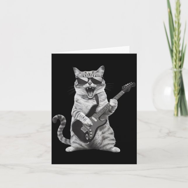 Cat Playing Guitar Rock Star Rock And Roll Men Wom Karte (Vorderseite)