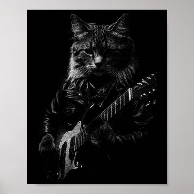 Cat Playing Guitar Rock Star Rock And Roll Men Wom Poster (Vorne)
