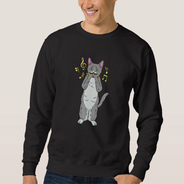 Cat Playing Harmonica Harmonicus Sweatshirt (Vorderseite)