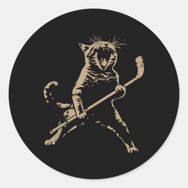 Cat Playing Ice Hockey Runder Aufkleber (Vorderseite)