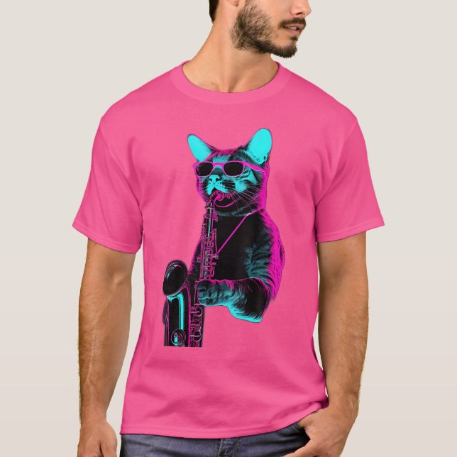 Cat Playing Jazz auf Saxophon T-Shirt (Vorderseite)
