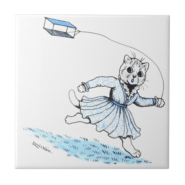 Cat Playing Kite, Louis Wain Fliese (Vorderseite)