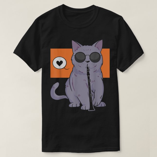 Cat Playing Klarinette Kitching Band Klarinette T-Shirt (Design vorne)