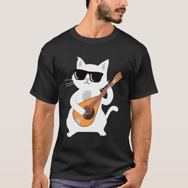 Cat Playing Mandolin T-Shirt (Vorderseite)