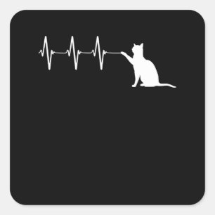 Cat Playing mit EKG Heartbeat Line Funny Kitty Quadratischer Aufkleber