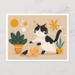 Cat Playing mit Wolle und Vogel, modern Postkarte