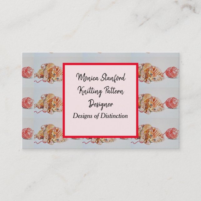 Cat Playing mit Wolle Watercolor Business Card Visitenkarte (Vorderseite)