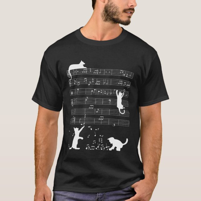 Cat Playing Music Note  Clef Musician Music Women  T-Shirt (Vorderseite)