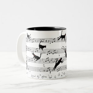 Cat Playing Note Music, Cat Music, Black Cat Gift Zweifarbige Tasse