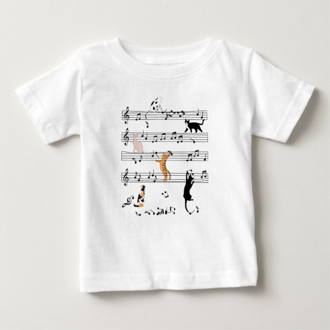 Cat Playing Note Music, Naughty Cat Gift, Niedlich Baby T-shirt (Vorderseite)